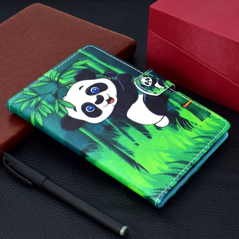 Printing Skin Leather with Card Holder Tablet Shell for Samsung Galaxy Tab S7 T870 / S8 - Panda and Bamboo