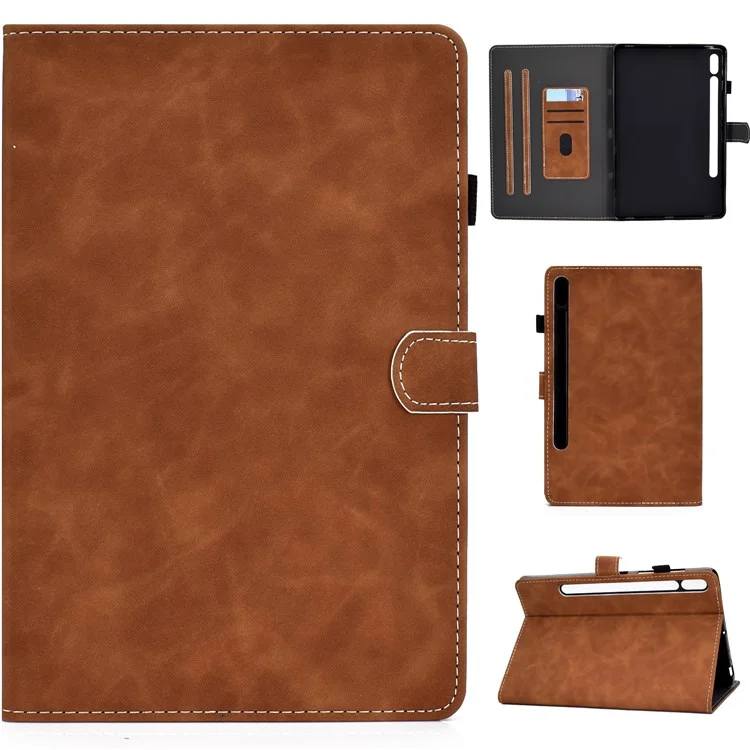 Coque de protection en cuir de couleur unie pour Samsung Galaxy Tab S7 T870 / S8 - Marron