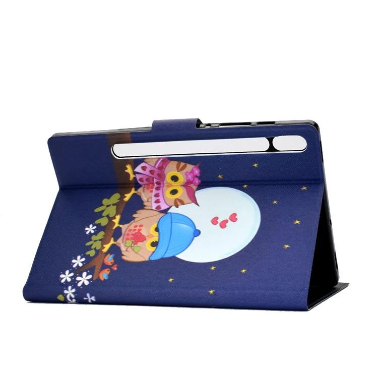 Pattern Printing Leather Stand Tablet Case for Samsung Galaxy Tab S7 T870 / S8 - Couple Owls