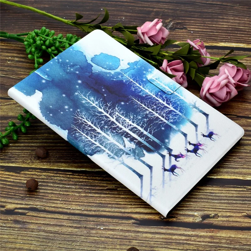 Pattern Printing Leather Stand Tablet Case for Samsung Galaxy Tab S7 T870 / S8 - Forest and Elk