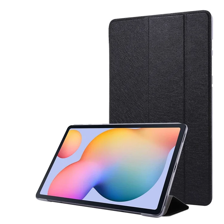 Silk Texture Tri-fold Stand Leather Case for Samsung Galaxy Tab S7 / S8 - Black