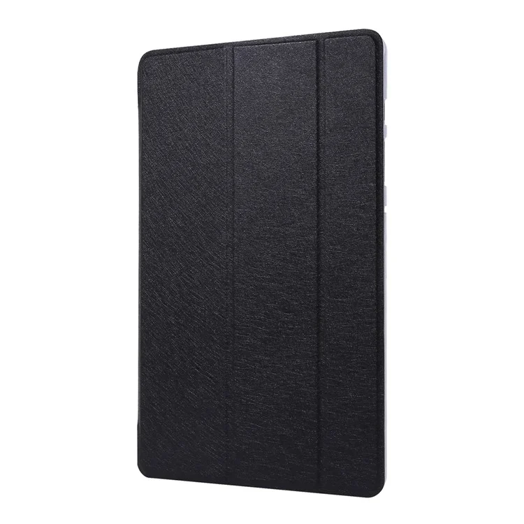 Silk Texture Tri-fold Stand Leather Case for Samsung Galaxy Tab S7 / S8 - Black