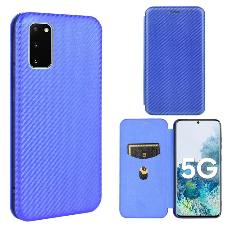 Coque en Cuir PU en Fibre de Carbone Auto-absorbée Pour Samsung Galaxy S20 fe 4g / 5g / S20 Lite / S20 fe 2022 - Bleu