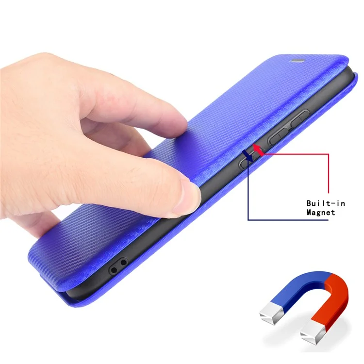 Coque en Cuir PU en Fibre de Carbone Auto-absorbée Pour Samsung Galaxy S20 fe 4g / 5g / S20 Lite / S20 fe 2022 - Bleu