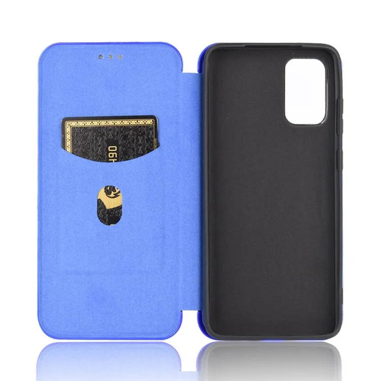 Coque en Cuir PU en Fibre de Carbone Auto-absorbée Pour Samsung Galaxy S20 fe 4g / 5g / S20 Lite / S20 fe 2022 - Bleu