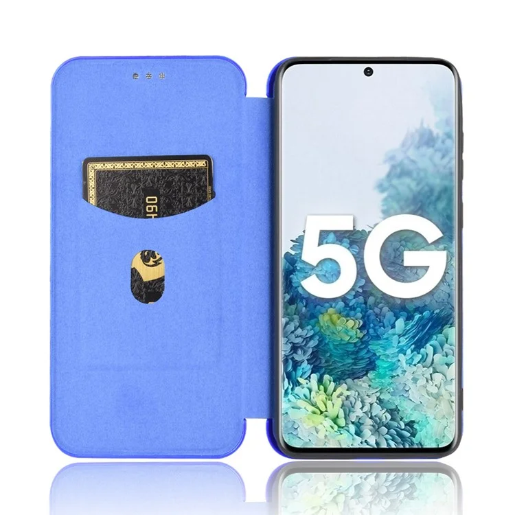 Coque en Cuir PU en Fibre de Carbone Auto-absorbée Pour Samsung Galaxy S20 fe 4g / 5g / S20 Lite / S20 fe 2022 - Bleu