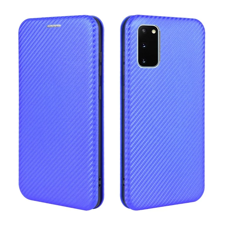 Coque en Cuir PU en Fibre de Carbone Auto-absorbée Pour Samsung Galaxy S20 fe 4g / 5g / S20 Lite / S20 fe 2022 - Bleu