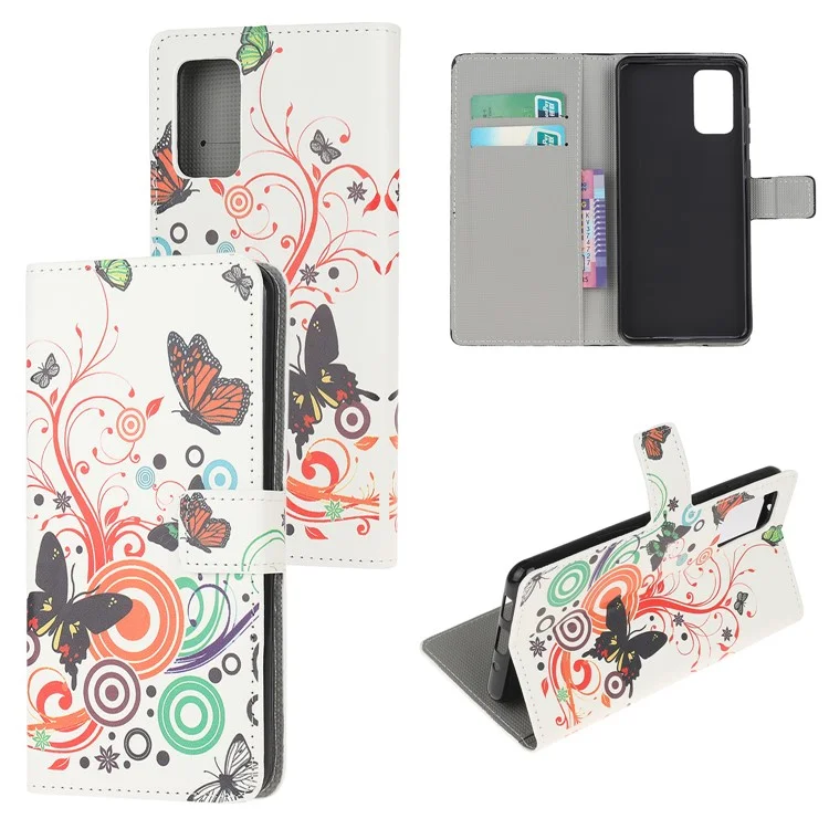 Phone Cover Pattern Printing Wallet Leather Case for Samsung Galaxy S20 Lite/S20 Fan Edition - Butterfly and Bubble