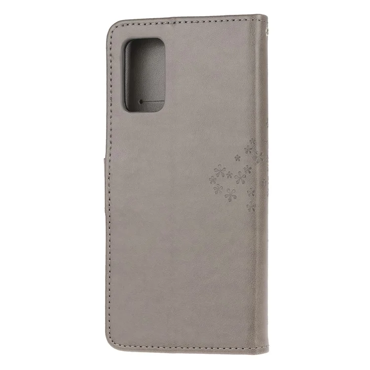 Imprint Tree Owl Wallet Leather Cover Stand Case for Samsung Galaxy S20 Lite/S20 Fan Edition - Grey