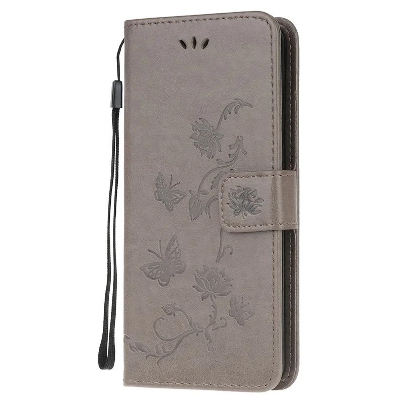 Imprint Butterfly Flowers Leather Shell Wallet Phone Case for Samsung Galaxy S20 Lite/S20 Fan Edition - Grey