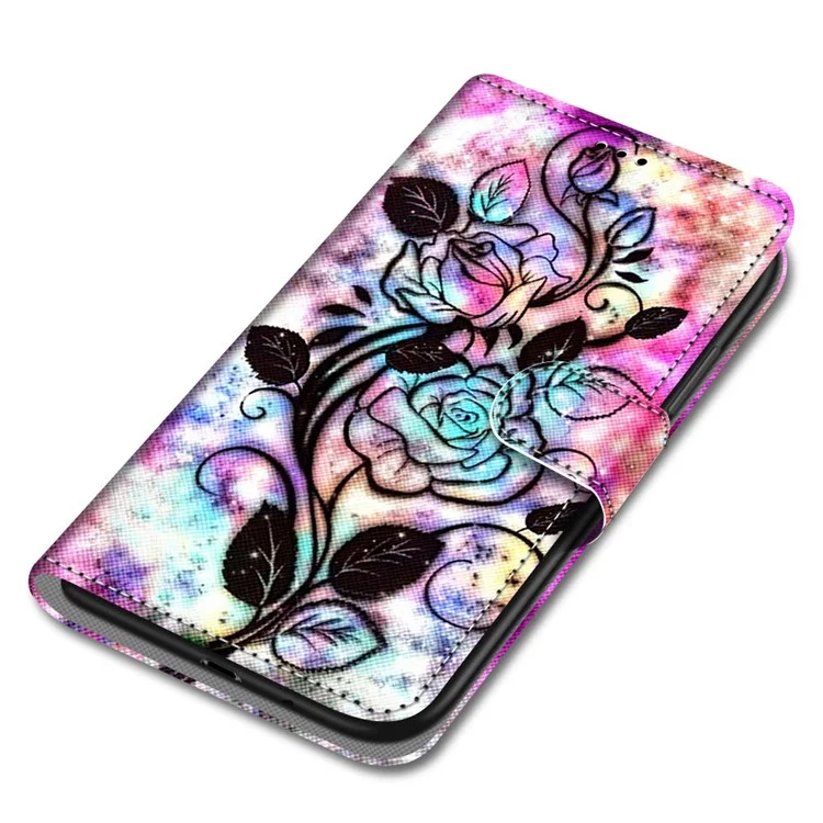 Muster Druckkreuzstextur Leder Brieftasche Telefonabdeckung Mit Riemen Für Samsung Galaxy A21s - Schöne Blume