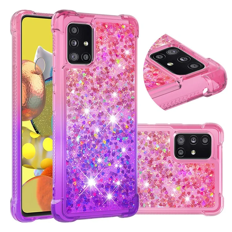 Stoßfeste Gradient Glitter Powder Quicksand TPU Rückenschale für Samsung Galaxy A51 5G SM-A516 - Rose / Lila