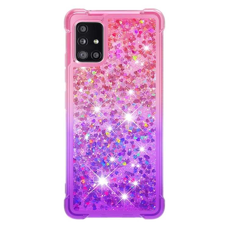 Stoßfeste Gradient Glitter Powder Quicksand TPU Rückenschale für Samsung Galaxy A51 5G SM-A516 - Rose / Lila