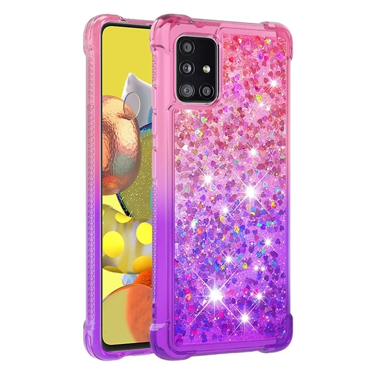 Stoßfeste Gradient Glitter Powder Quicksand TPU Rückenschale für Samsung Galaxy A51 5G SM-A516 - Rose / Lila