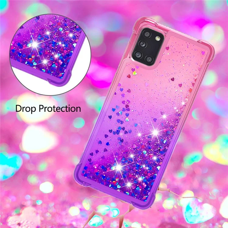 Stoßfeste Gradient Glitter Powder Quicksand TPU Rückenschale für Samsung Galaxy A51 5G SM-A516 - Rose / Lila