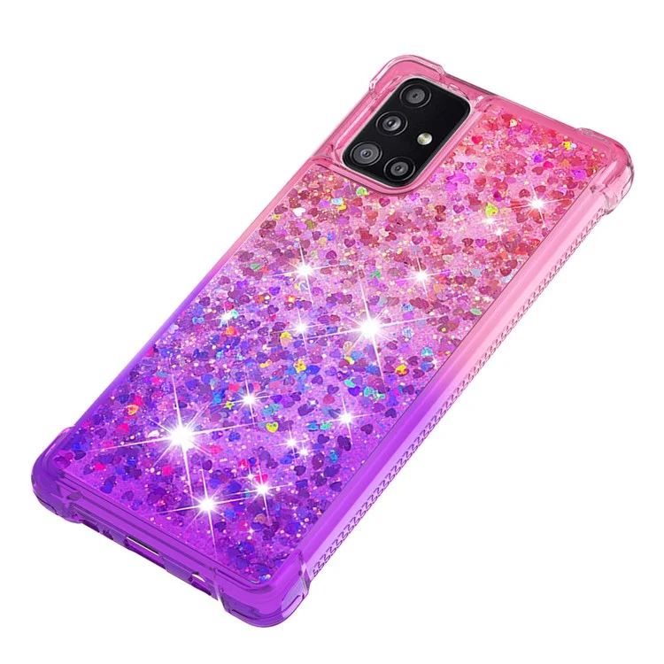 Stoßfeste Gradient Glitter Powder Quicksand TPU Rückenschale für Samsung Galaxy A51 5G SM-A516 - Rose / Lila