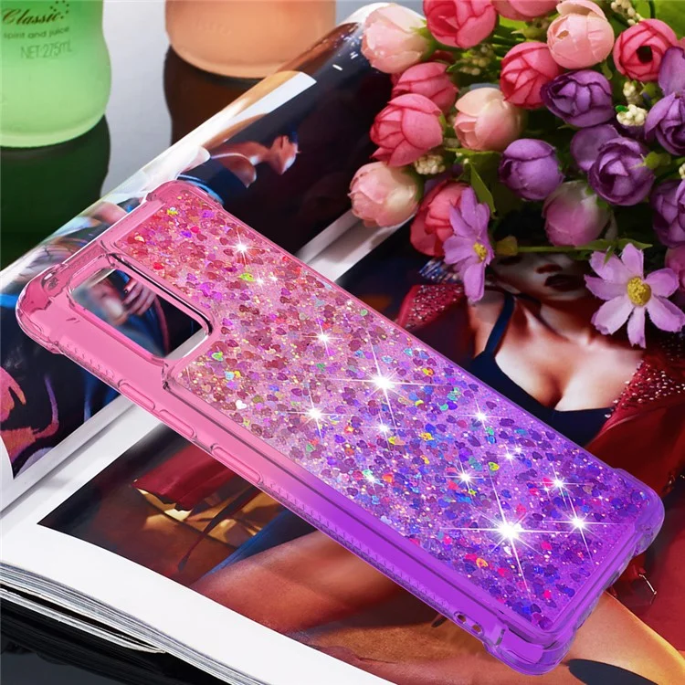 Stoßfeste Gradient Glitter Powder Quicksand TPU Rückenschale für Samsung Galaxy A51 5G SM-A516 - Rose / Lila
