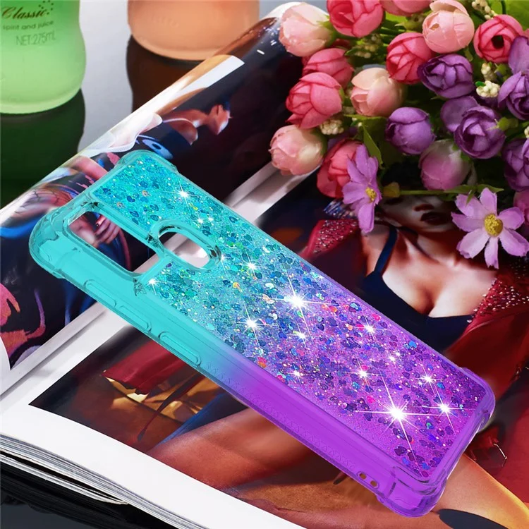 Shockproof Gradient Quicksand TPU Protector Case for Samsung Galaxy A21s - Cyan / Purple