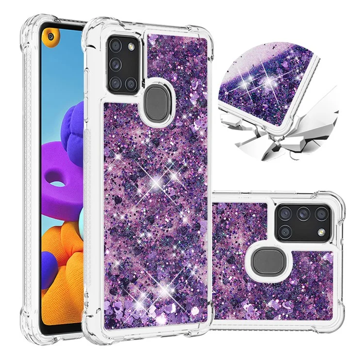 Custodia per telefono in TPU Shock-absorbing Dynamic Quicksand per Samsung Galaxy A21s - Viola