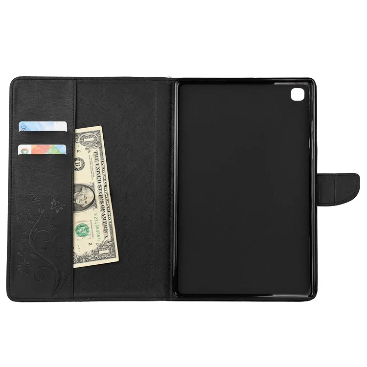Custodia in pelle con supporto per portafoglio e fiore farfalla per Samsung Galaxy Tab A7 10.4 (2020) / (2022) - Nero