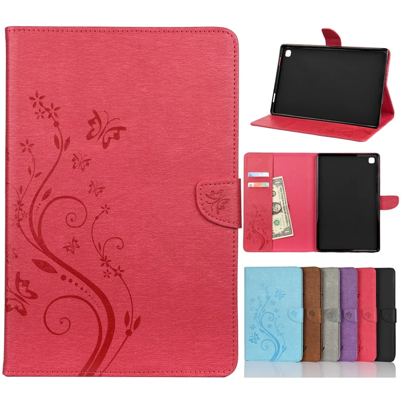 Imprint Butterfly Flower Wallet Stand Leather Cover for Samsung Galaxy Tab A7 10.4 (2020) / (2022) - Rose