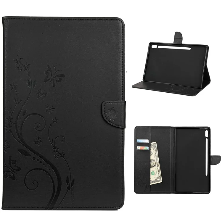 Impresión de la Billetera de Flores de Mariposa Flip Shell Para Samsung Galaxy Tab S6 T860 T865 - Negro