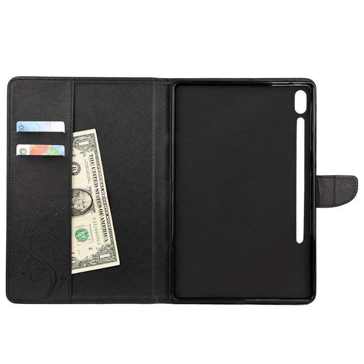 Empreinte Papillon Portefeuille de Portefeuille en Cuir en Cuir Pour Samsung Galaxy Tab S6 T860 T865 - le Noir