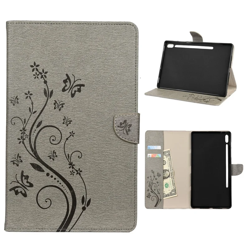Imprint Butterfly Flower Wallet Leather Flip Shell for Samsung Galaxy Tab S6 T860 T865 - Green