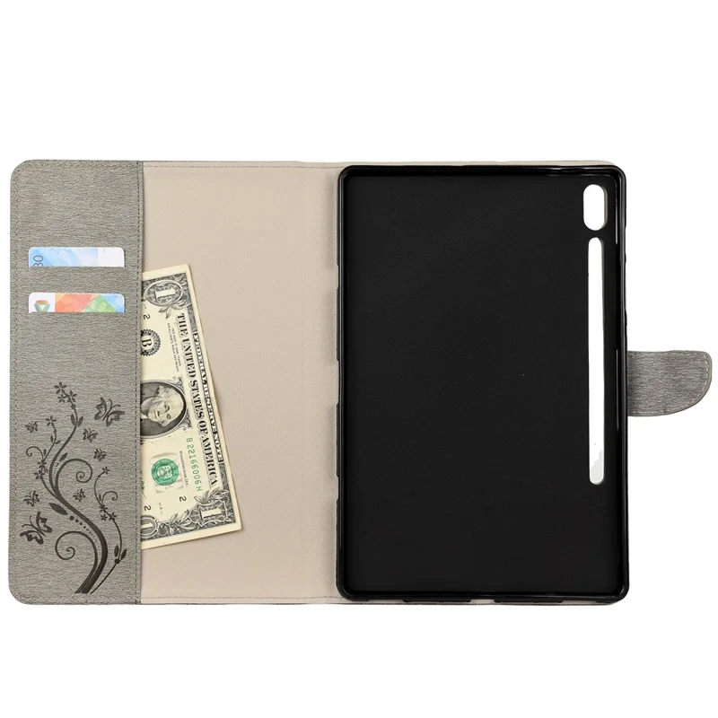 Imprint Butterfly Flower Wallet Leather Flip Shell for Samsung Galaxy Tab S6 T860 T865 - Green