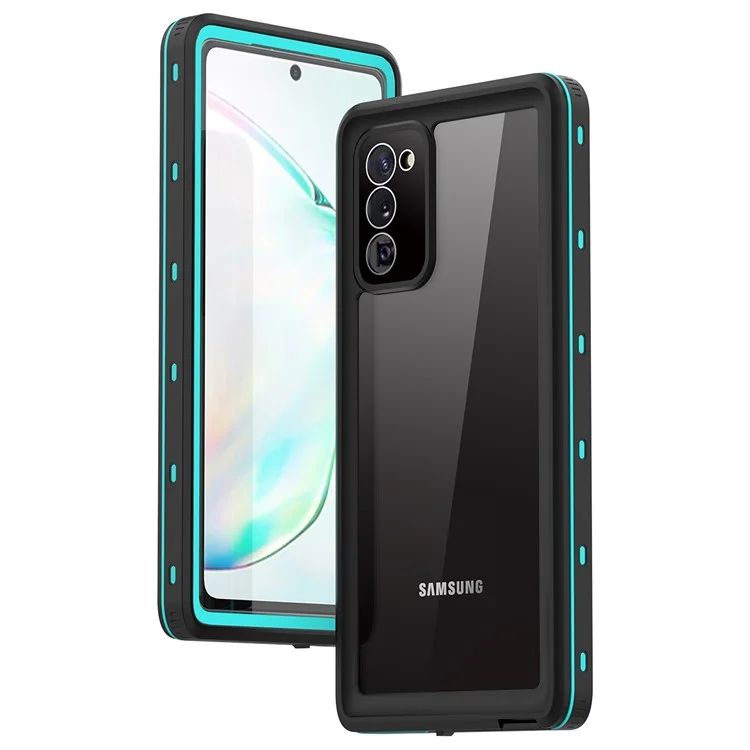 Redpepper Per Samsung Galaxy Note20 4G/5G IP68 Custodia Per Telefono Impermeabile [supporto un Blocco di Impronte Digitali] [Clear Back] - Ciano