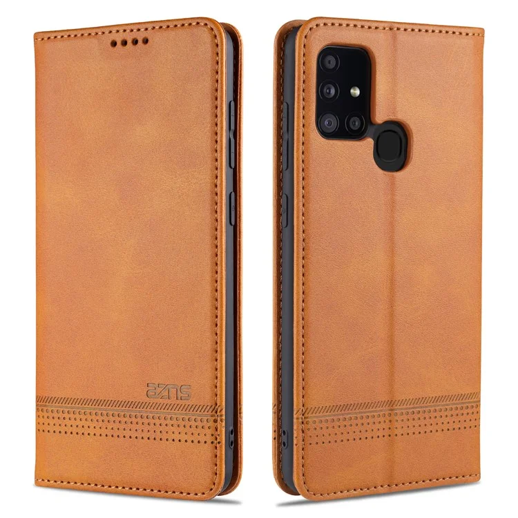 Carteira de Couro Absorvida Automaticamente AZNS para Samsung Galaxy A21s - Marrom