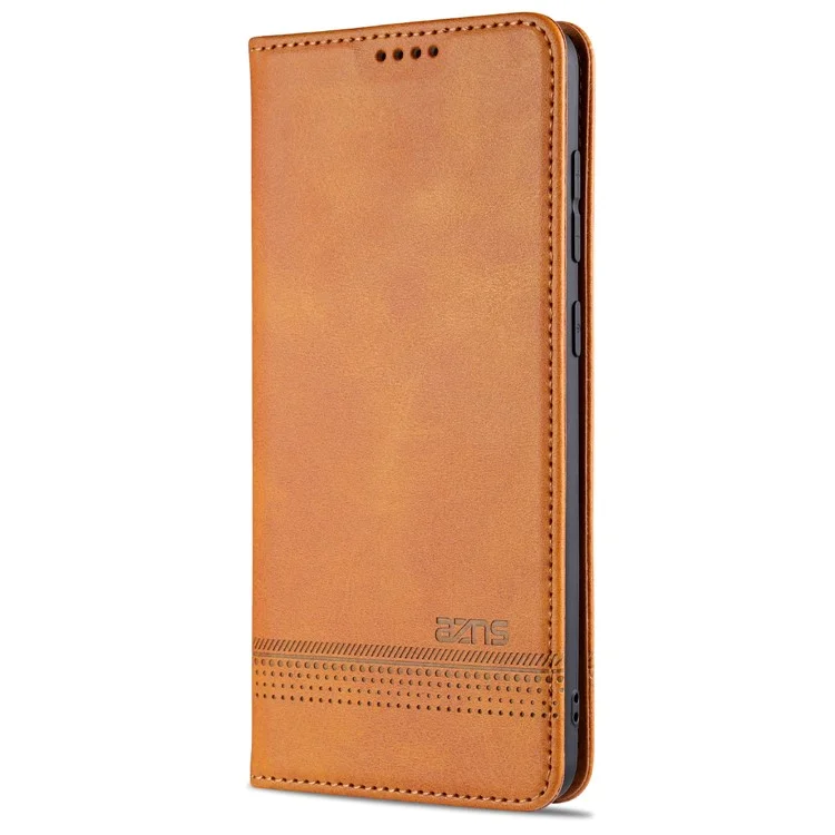 Carteira de Couro Absorvida Automaticamente AZNS para Samsung Galaxy A21s - Marrom