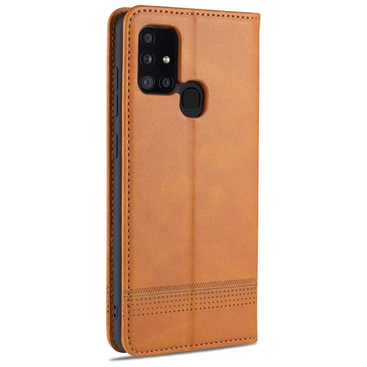 Carteira de Couro Absorvida Automaticamente AZNS para Samsung Galaxy A21s - Marrom