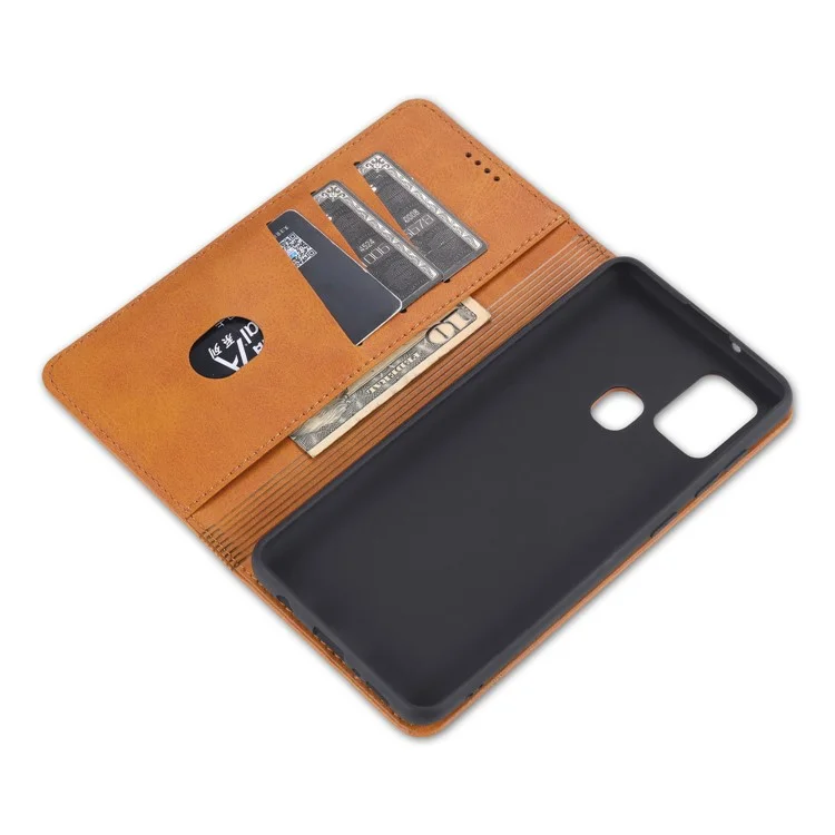 Carteira de Couro Absorvida Automaticamente AZNS para Samsung Galaxy A21s - Marrom