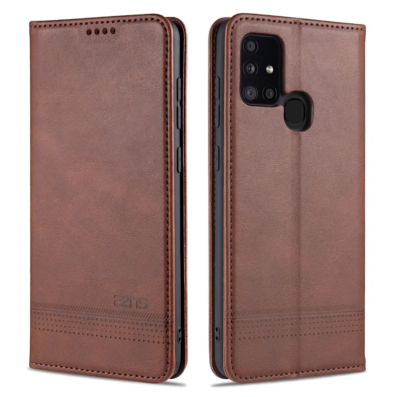 AZNS Auto-absorbed Leather Wallet Cover for Samsung Galaxy A21s - Coffee
