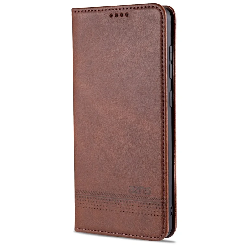 AZNS Auto-absorbed Leather Wallet Cover for Samsung Galaxy A21s - Coffee