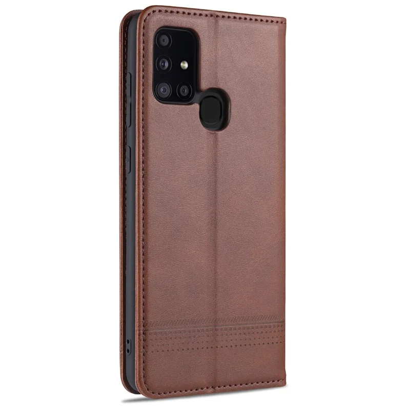 AZNS Auto-absorbed Leather Wallet Cover for Samsung Galaxy A21s - Coffee