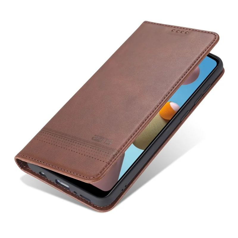 AZNS Auto-absorbed Leather Wallet Cover for Samsung Galaxy A21s - Coffee