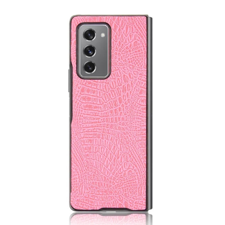 Cáscara de PC Recubierta de Cuero PU de Piel de Cocodrilo Para Samsung Galaxy Z Fold2 5G - Rosa