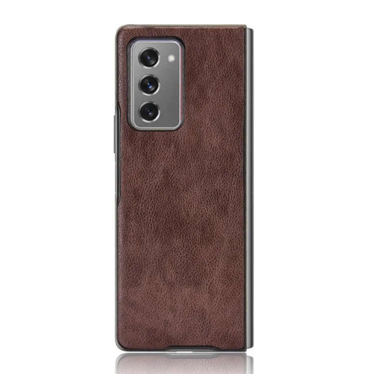 PC Con Recubrimiento Con Cuero Litchi Skin Para Samsung Galaxy Z Fold2 5G - Marrón