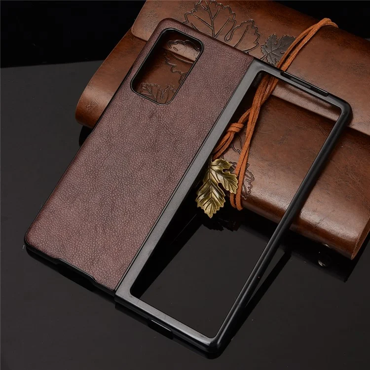 PC Con Recubrimiento Con Cuero Litchi Skin Para Samsung Galaxy Z Fold2 5G - Marrón