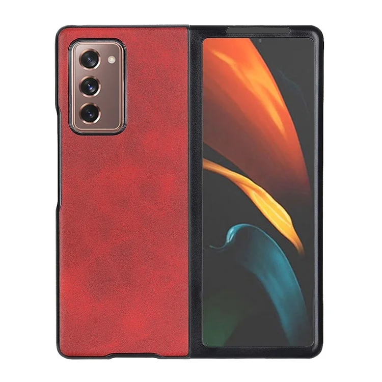 Étui en Cuir Enduit de PC Dur Pour Samsung Galaxy Z Fold2 5G - Rouge