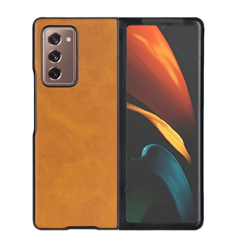 Leather Coated Hard PC Case for Samsung Galaxy Z Fold2 5G - Brown