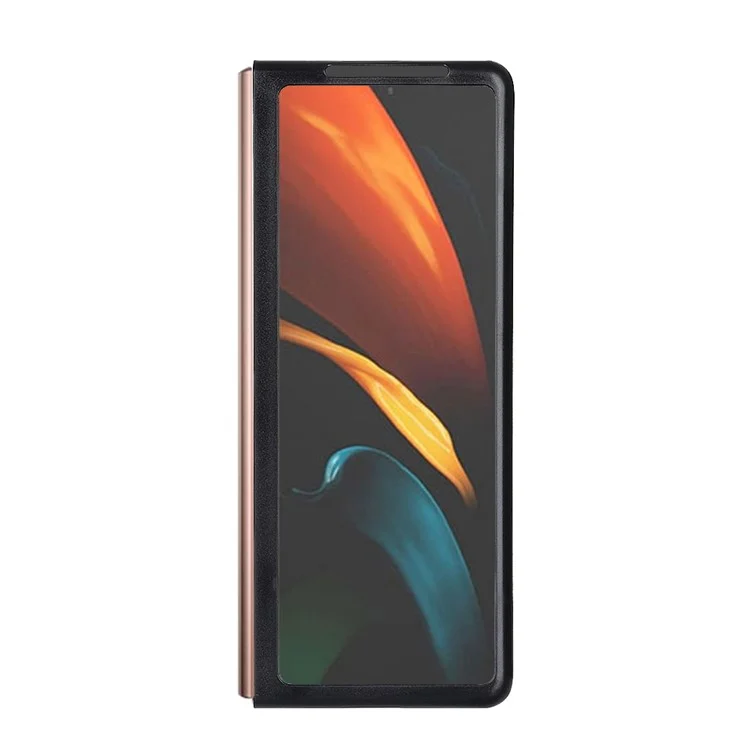 Coque rigide en PC avec revêtement en cuir véritable et pliage à 180 degrés flexible pour Samsung Galaxy Z Fold2 5G - Noir