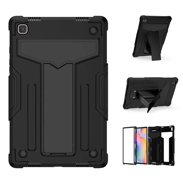 Foldable T-shaped Kickstand Anti-dust PC Silicone Tablet Cover for Samsung Galaxy Tab A7 10.4 (2020) / (2022) - All Black