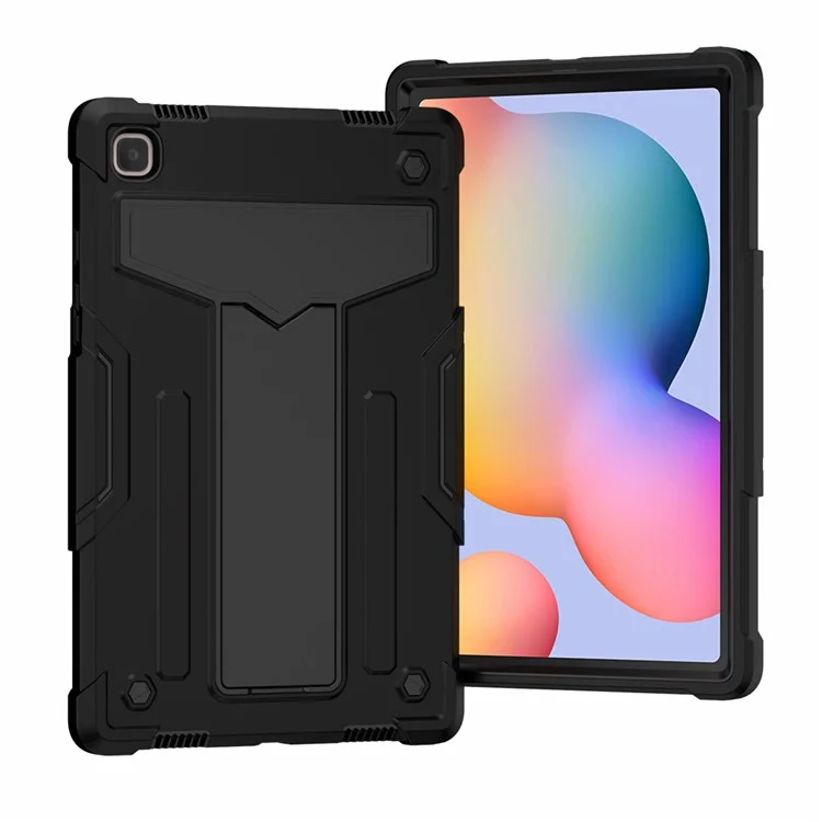 Funda Silicona con Soporte Plegable en Forma de T Antipolvo para Samsung Galaxy Tab A7 10.4 (2020) / (2022) - Todo Negro