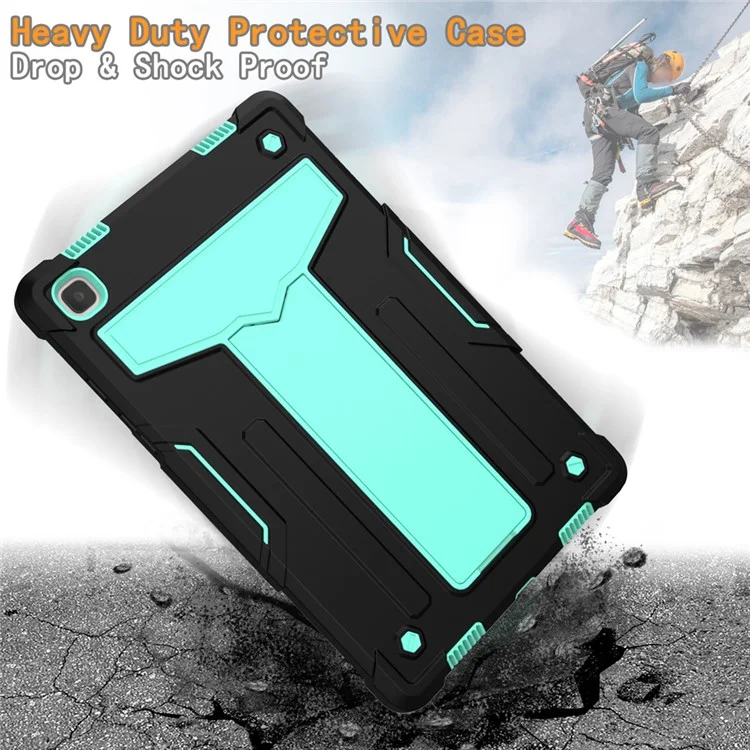 Foldable T-shaped Kickstand Anti-dust PC Silicone Tablet Cover for Samsung Galaxy Tab A7 10.4 (2020) / (2022) - Black / Cyan
