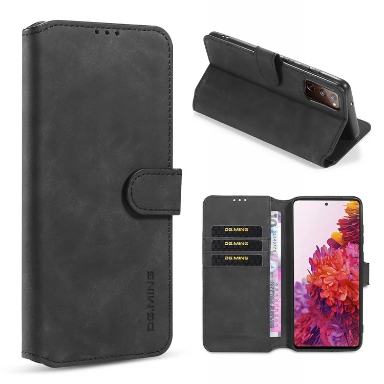 Funda de teléfono DG.MING para Samsung Galaxy S20 FE 4G/5G/S20 Lite/S20 FE 2022 Estilo Retro Cartera de Cuero con Soporte - Negro