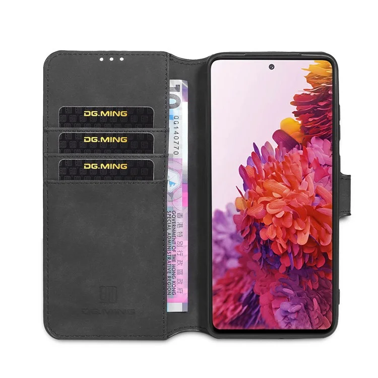 Funda de teléfono DG.MING para Samsung Galaxy S20 FE 4G/5G/S20 Lite/S20 FE 2022 Estilo Retro Cartera de Cuero con Soporte - Negro