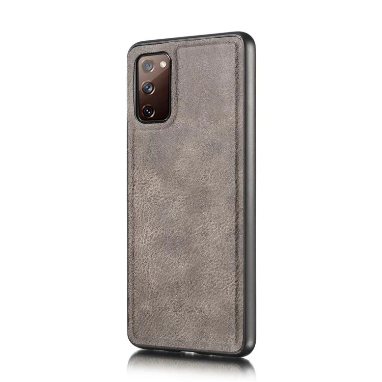 DG.MING Detachable 2-in-1 Split Leather Wallet Shell + PC Back Case for Samsung Galaxy S20 FE 4G / 5G / S20 Lite / S20 FE 2022 - Grey